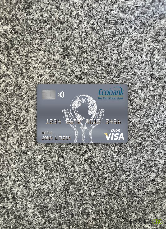 Carte de débit visa de la banque Ecobank du Congo photolook , avant